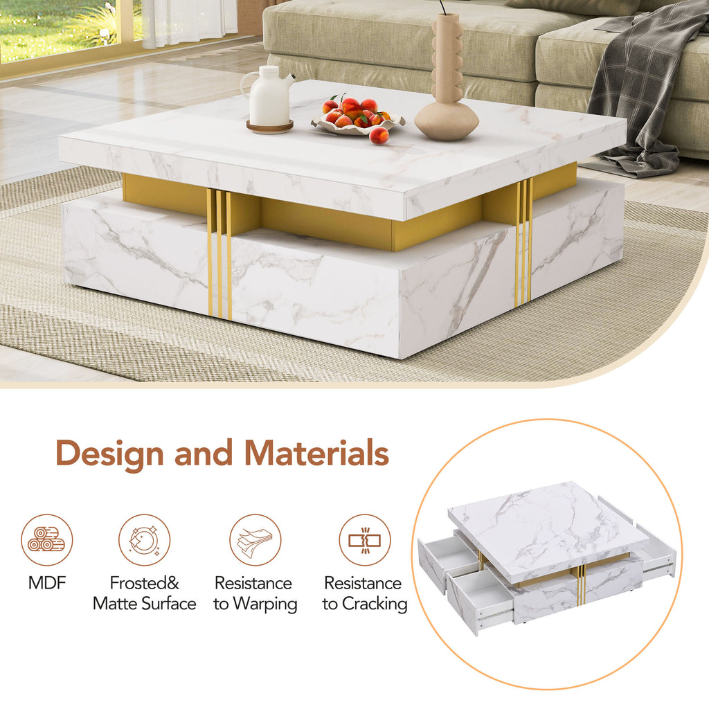 Modern White Square Storage Coffee Table with 4 Drawers - Grand Goldman Shop