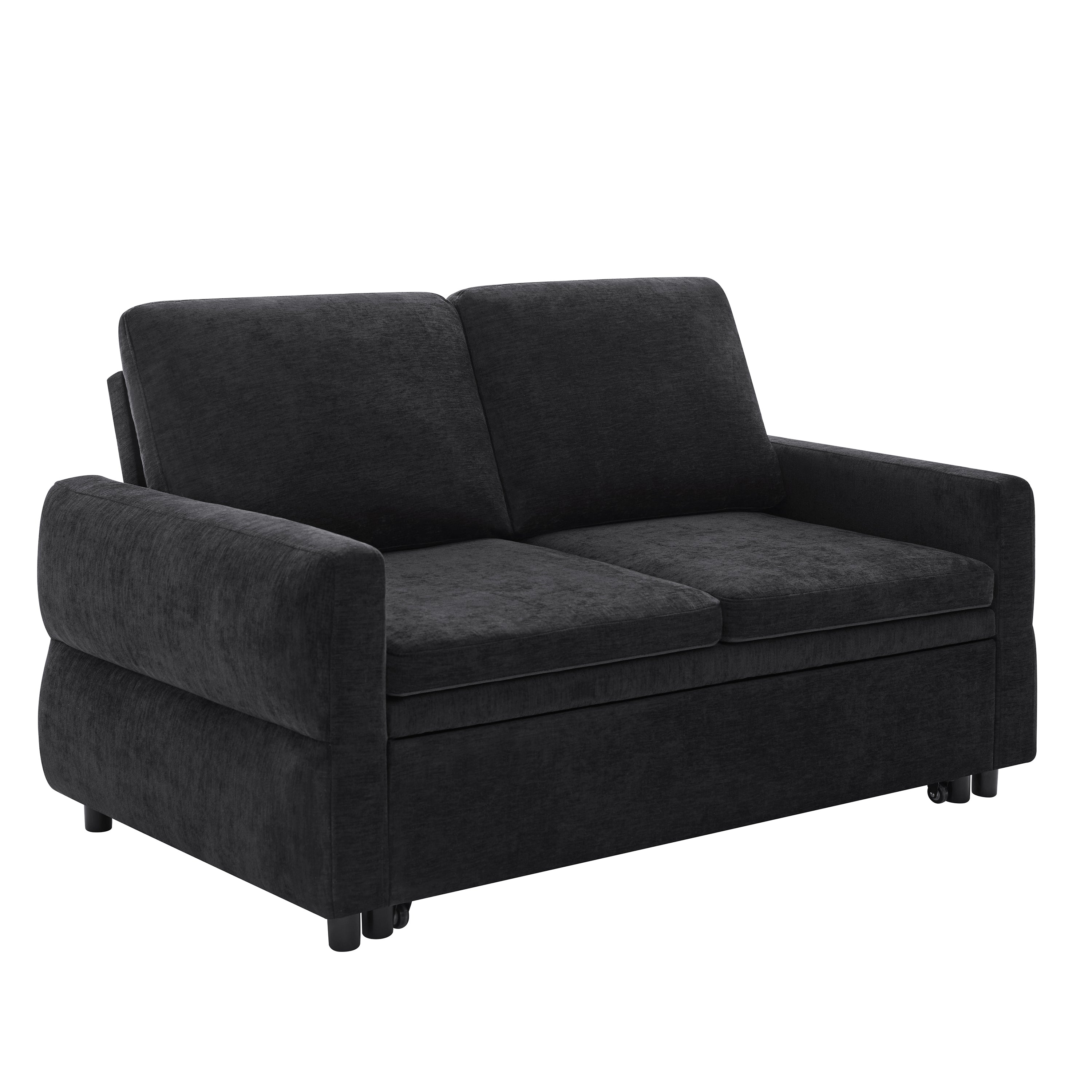 Black Convertible Sofa Bed Loveseat with Adjustable Backrest and USB Ports, 62.75' Chenille Upholstered Couch for Living Room or Small Space - Grand Goldman Shop