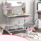 Qaba Kids Desk and Chair Set, Height Adjustable Kids School Study Desk and Chair Set with Tilt Desktop, Storage Drawer and Re
