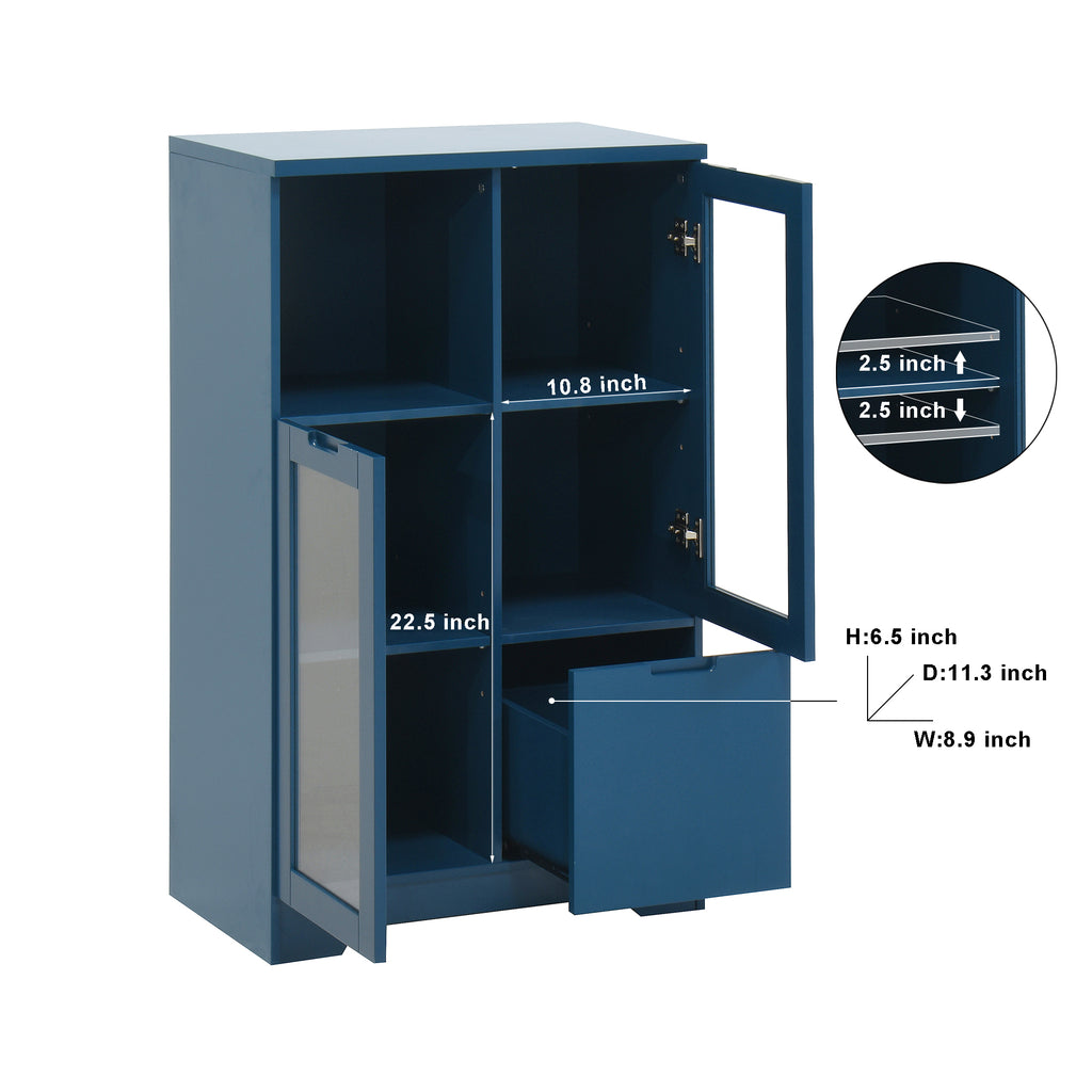 Navy Blue MDF Painted Cabinet with Glass Doors, Drawer, and Open Storage Space for Bedroom and Living Room - Grand Goldman Shop