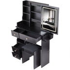 29.2' Small Size Drawer Desktop Vanity Table + Cushioned Stool, 2 AC+2 USB Power Station, Hair dryer bracket, Extra Large Touch Control Sliding LED Mirror, 3-color Switching, EPA, GCC, UL Certificate - Grand Goldman Shop