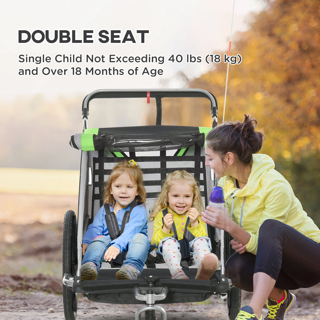 Aosom 3-in-1 Walk/Jog/Ride Child Baby Bike Trailer for Kids 2 Seater, High-Visibility Bike Stroller for Toddler Wagon, Weathe