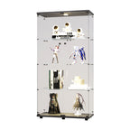 Two-door LED lights  Glass Display Cabinet 4 Shelves with Door, Floor Standing Curio Bookshelf for Living Room Bedroom Office