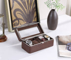 8' Long Tempered Glass and Leather 4-Slot Watch Display Case, Brown - Grand Goldman Shop