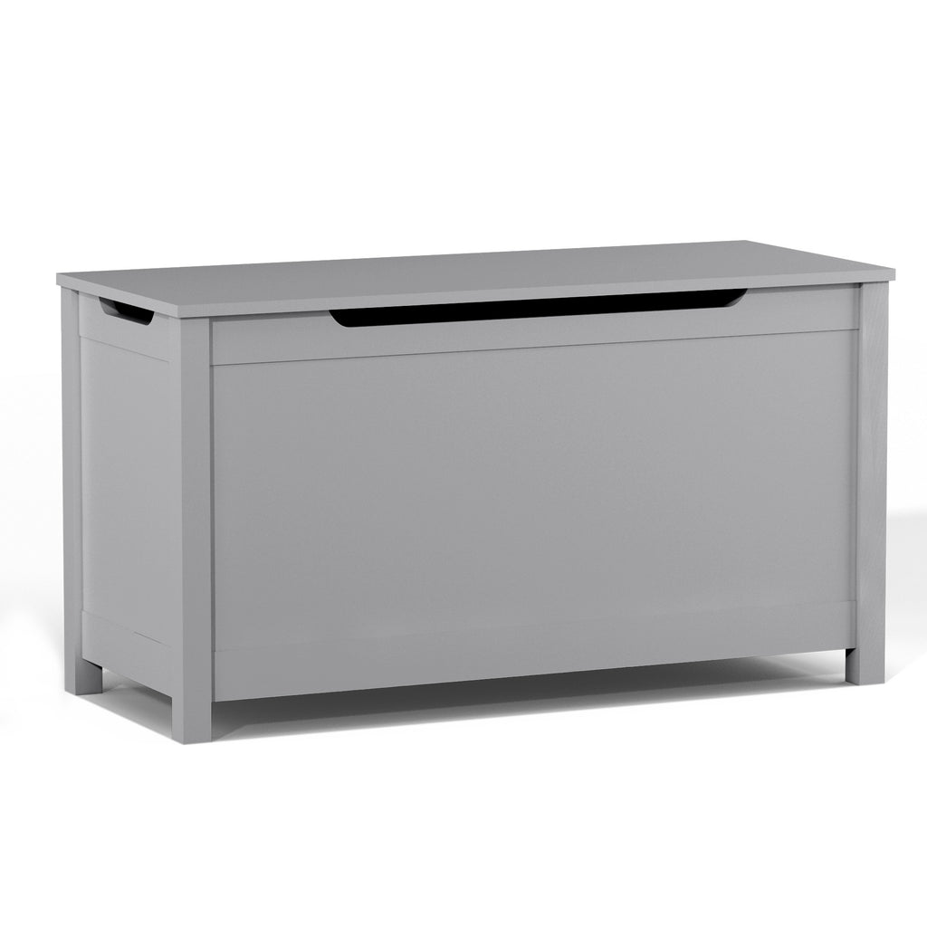 Kids Wooden Toy Box Storage with Safety Hinged Lid for Ages 2+ (Gray) - Grand Goldman