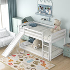 White Twin over Twin Bunk Bed with Convertible Slide and Ladder, Pine Wood and MDF, 79.3''L x 84.4''W x 46.5''H - Grand Goldman Shop