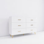 High Glossy Surface 6 Drawers Chest of Drawer with Golden Handle and Golden Steel Legs White Color Vanity - Grand Goldman Shop