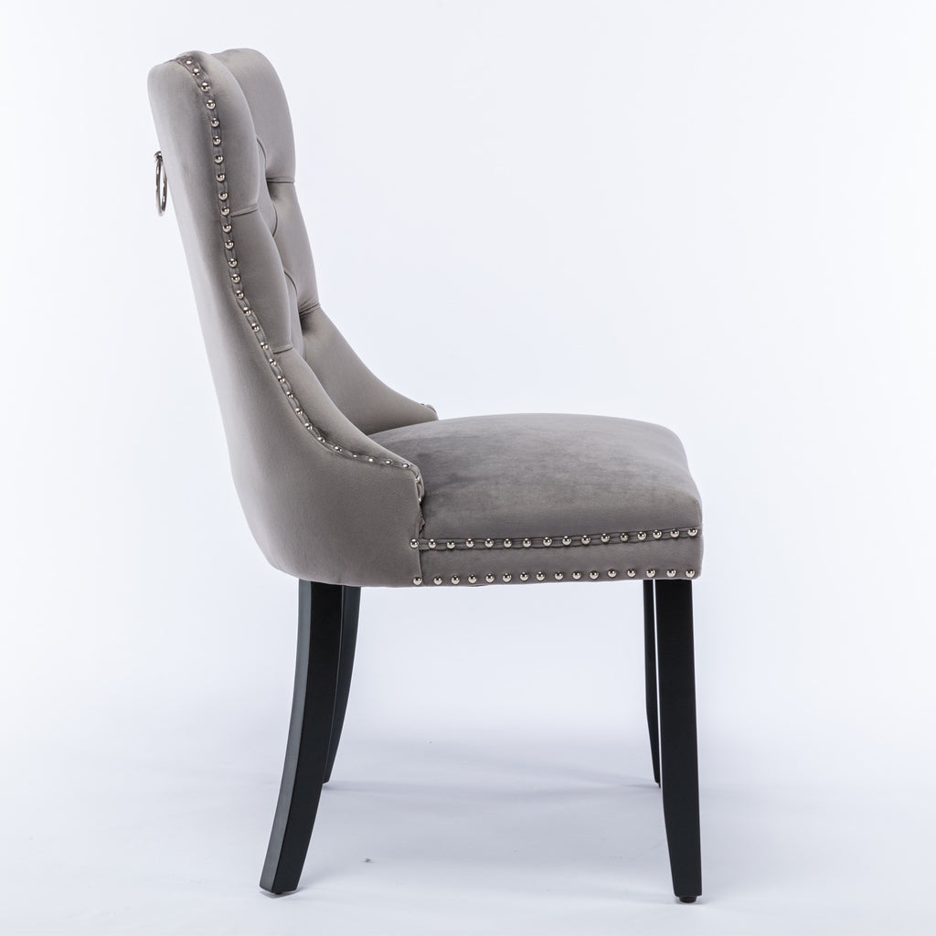 Nikki Collection Modern, High-end Tufted Solid Wood Contemporary Velvet Upholstered Dining Chair with Wood Legs Nailhead Trim 2-Pcs Set,Gray, SW2001GY - Grand Goldman Shop