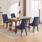 Rayon Cloth Flocking Linen Dining Chairs Channel Kitchen Dinner Chair Comfy Fabric Upholstered Accent Chair for Dining Room with Curved Solid Wood Legs,Set of 2 (Blue), SW1847BL - Grand Goldman Shop