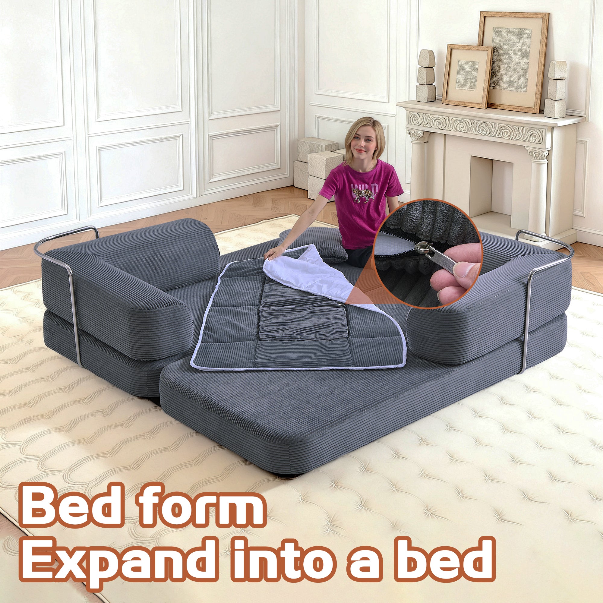 Floor Couch,Compressed Sofa,Convertible Floor Sofa Bed with Convertible Blanket Pillow,Enhanced frame stability,Comfy Couch Lounge Sleeper Bed,for Living Room Bedroom - Grand Goldman Shop