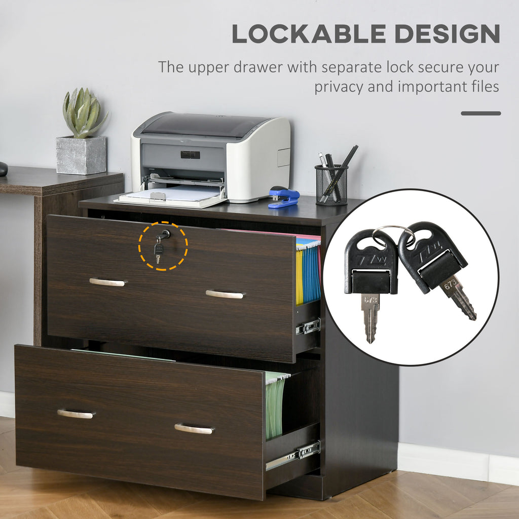 Vinsetto 2-Drawer File Cabinet with Lock and Keys, Vertical Storage Filing Cabinet with Hanging Bar for Letter Size, Home Off