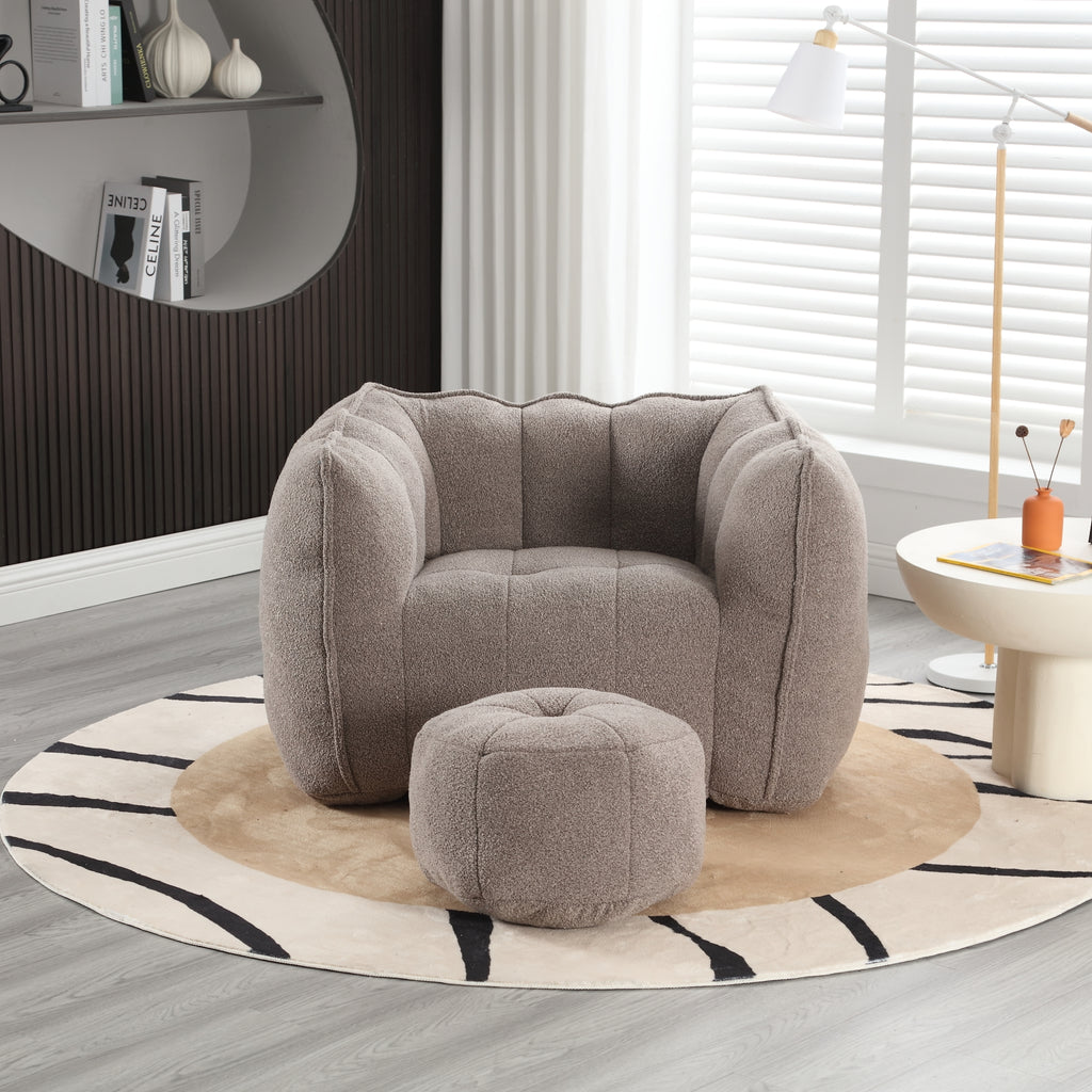 Soft Chenille Bean Bag Chair with High Resilient Foam for Living Room and Bedroom, Comfortable Square Lazy Sofa with Footstool for Adults - Grand Goldman Shop