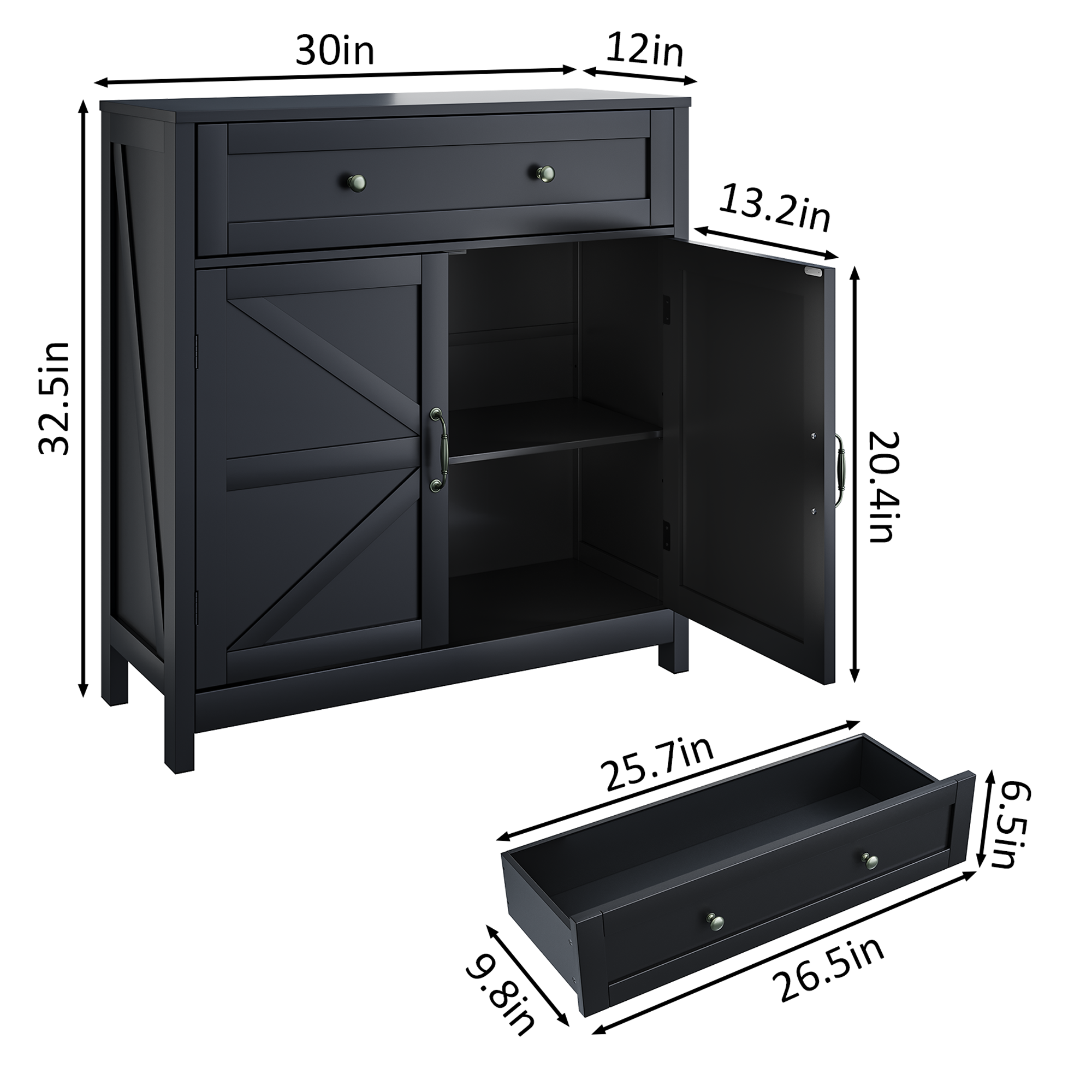 Kitchen Sideboard Buffet Cabinet, Farmhouse Storage Cabinet With Drawer And Adjustable Shelf, Barn Door Accent Cabinet For Kitchen, Dining Room, Entryway,Black - Grand Goldman Shop