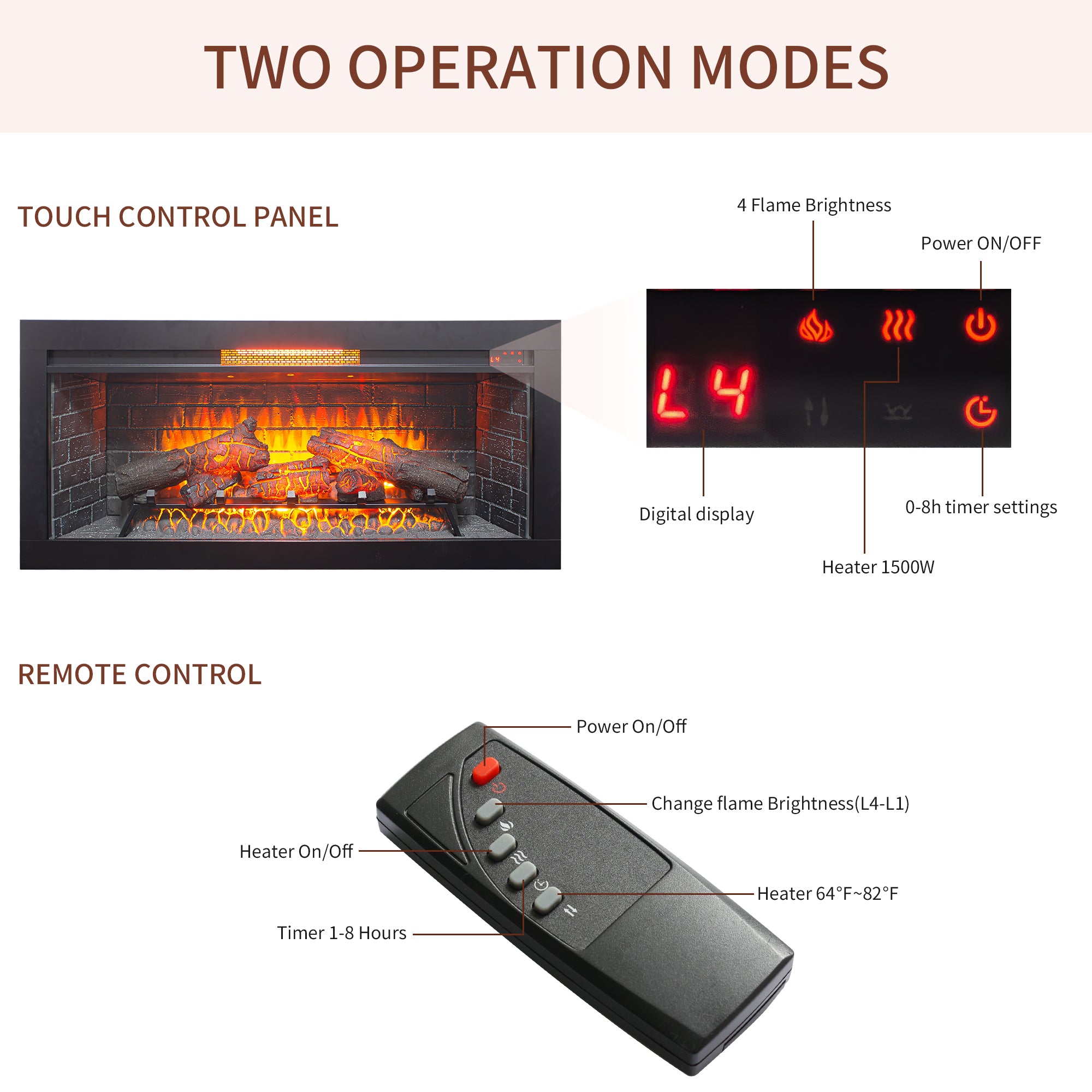 42 inch Infrared Electric Fireplace with Removable Trim kit Insert, Touch Panel Home Decor Heater - Grand Goldman Shop