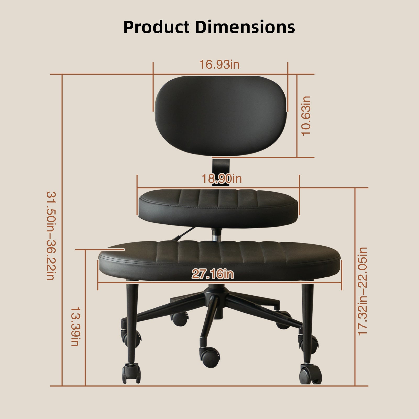 Ergonomic Cross-Legged Office Chair for Adults with Back Support, Black Faux Fur Swivel Desk Chair with Rolling Base and Adju