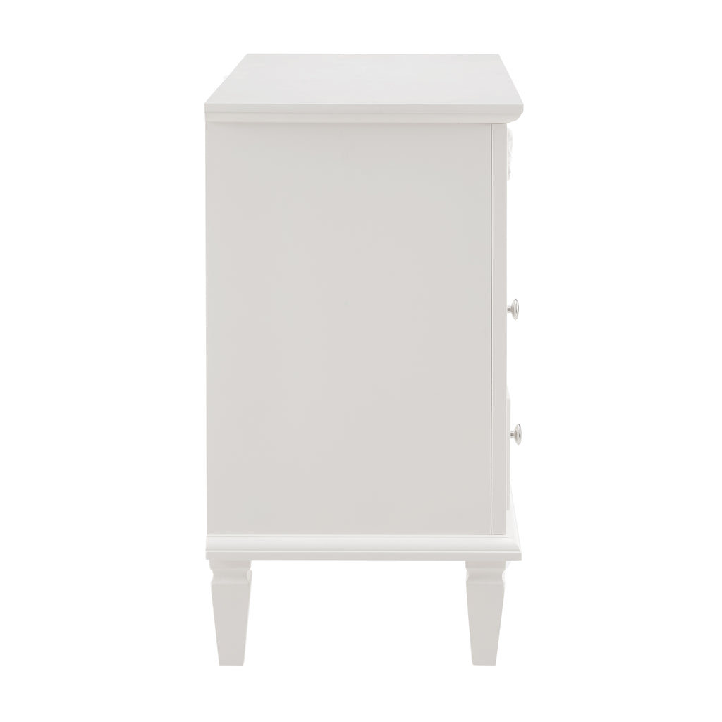 Open Space and 2 Drawers Dresser Nightstand with Charging Station, Farmhouse End Table with USB Ports and Outlets, Fluted Pilasters Design Side Table with Solid Wood Legs for Bedroom - Grand Goldman Shop