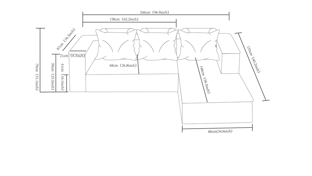 96.9' Cloud Sectional Couch with L-Shape Chaise,Modern Modular Sofa with Deep Seat, Upholstered Couches for Living Room Bedroom,No Assembly Required, (Corduroy Fabric),Black - Grand Goldman Shop