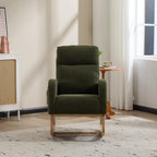 Modern Accent Rocking Chair Rocking Chair with Solid Wood Legs, Upholstered Nursery Glider Rocker, Comfy Armchair with Side Pocket, Living Room Lounge Arm Chair with High Backrest (green,teddy) - Grand Goldman Shop