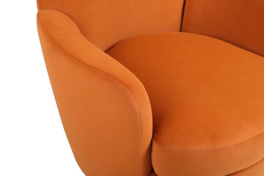 Velvet Swivel Barrel Chair, Swivel Accent Chairs Armchair for Living Room, Reading Chairs for Bedroom Comfy, Round Barrel Chairs with Gold Stainless Steel Base (Orange) - Grand Goldman Shop