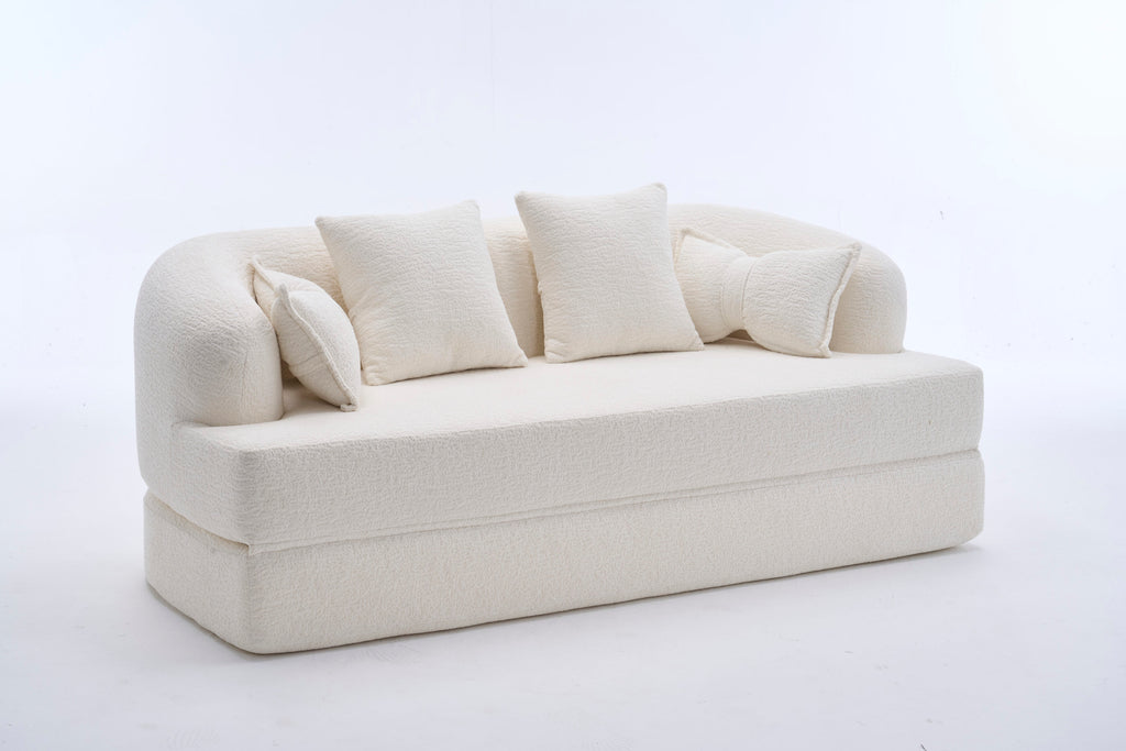 2-in-1 Foldable Sofa Bed,70 Inch Folding Boneless Couch Convertible Compressed Sleeper Sofabed, 4 Pillows for Living Room Apartment, Milk White - Grand Goldman Shop