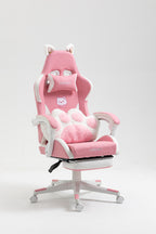 Cat Ears Pink Gaming Chair - Pink PU Leather Ergonomic Reclining Office Chair with Footrest, 310lb Capacity, 6-Position Recli