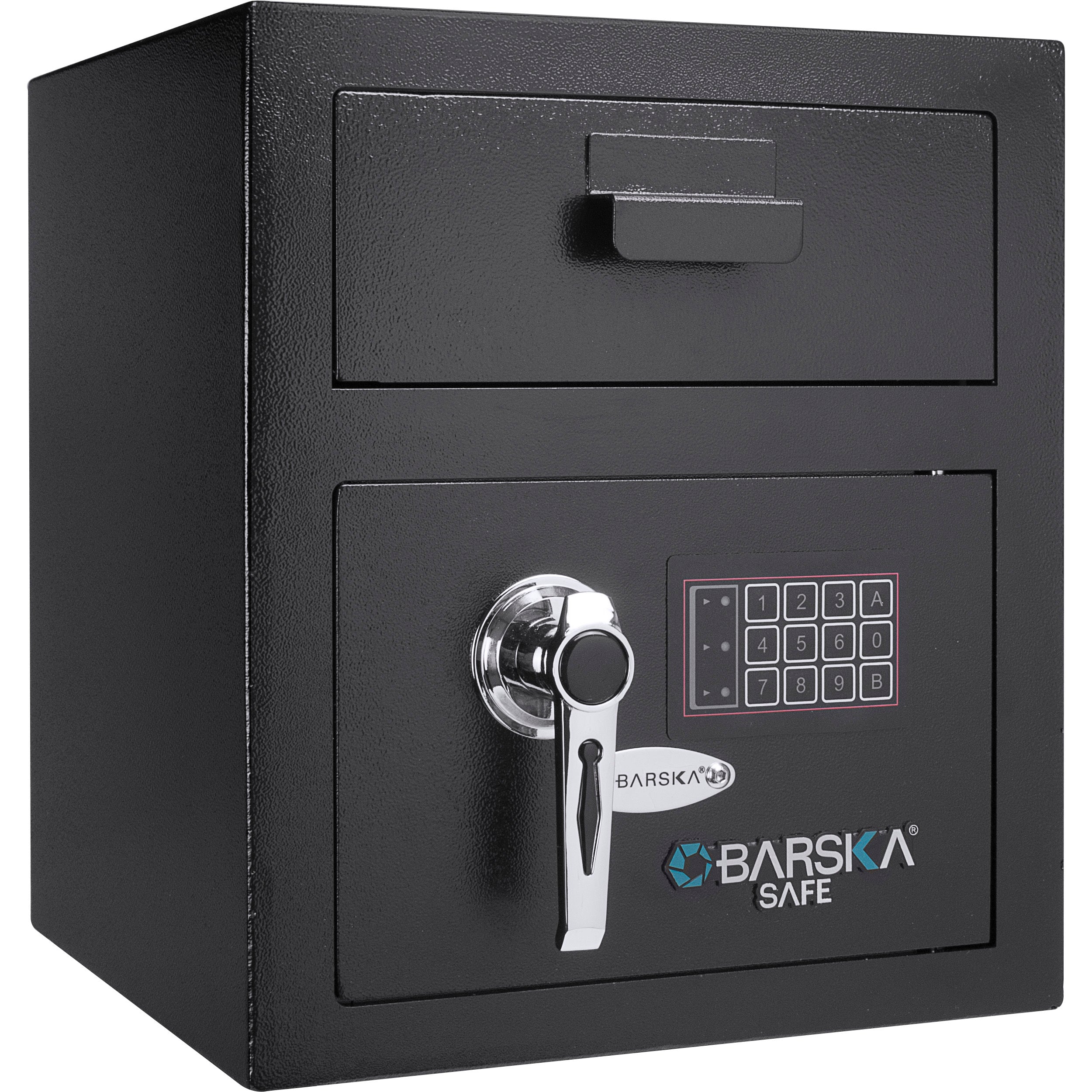 Black Steel Keypad Depository Safe with Dual PIN Codes and Anti-Fishing Baffles, 0.72 Cu Ft - Grand Goldman