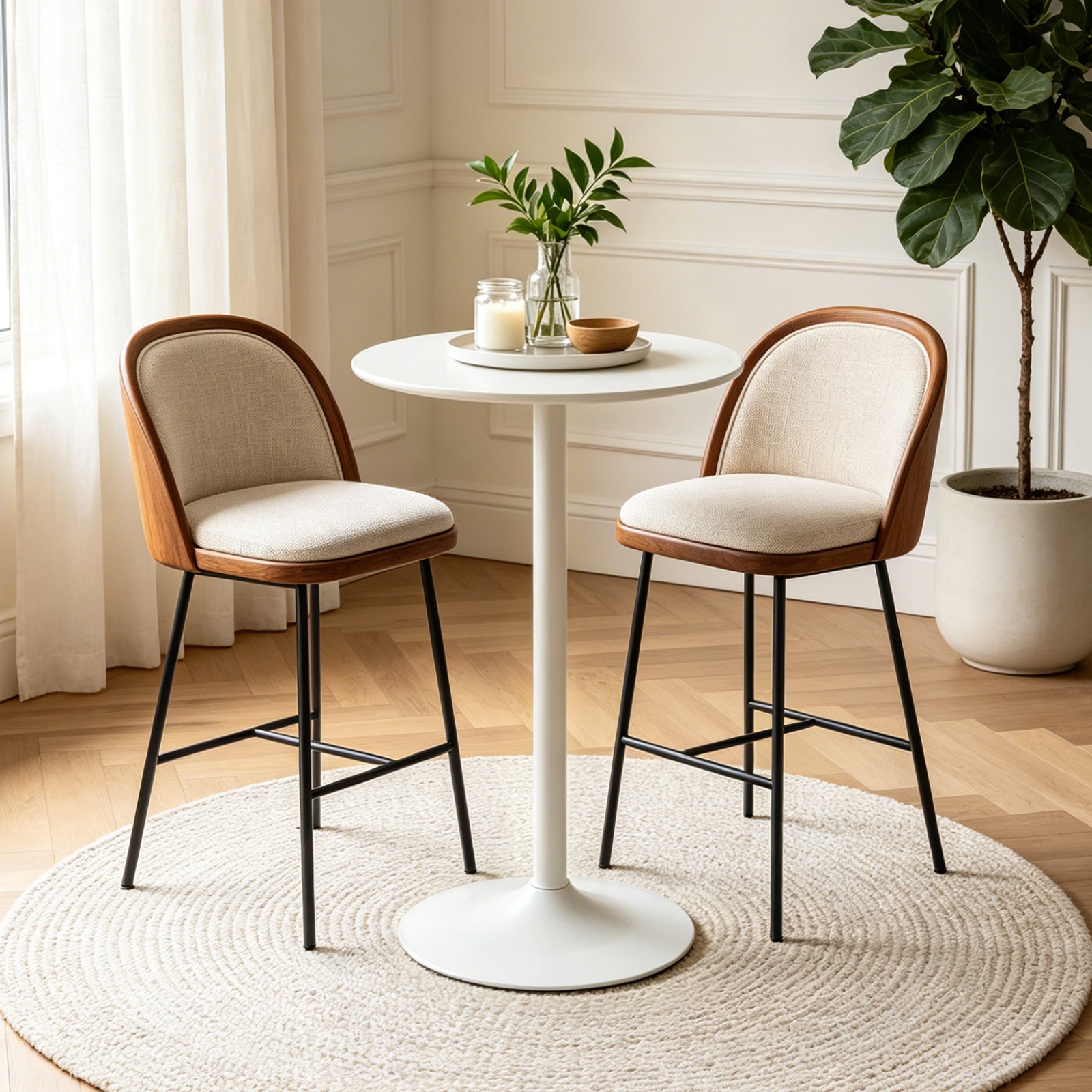 White Round Bar  Table, modern dining table, dining table, MDF tabletop and iron-painted matte base, round dining table, medieval living room coffee table (24 inches), family kitchen, small space - Grand Goldman Shop