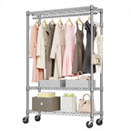 Heavy Duty Garment Rack on Wheels, Rolling Freestanding Closet Organizer and Clothes Rack for Hanging Clothes with 1 Hang Rod, Adjustable Metal Wardrobe, 15.7' D x 45.3' W x 75.6' H, Chrome - Grand Goldman Shop