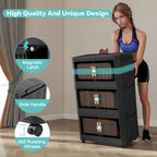 Black,20' Side Wide Folding Storage Cabinet ,5 Tiers,19.69'×11.81'×50.00',Collapsible Storage Bins with Magnetic Door, Plastic Storage Cabinet with Wheels - Grand Goldman Shop