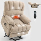 23' Seat Width and High Back Large Size Beige Chenille Power Lift Recliner Chair with 8-Point Vibration Massage and Lumbar Heating - Grand Goldman Shop