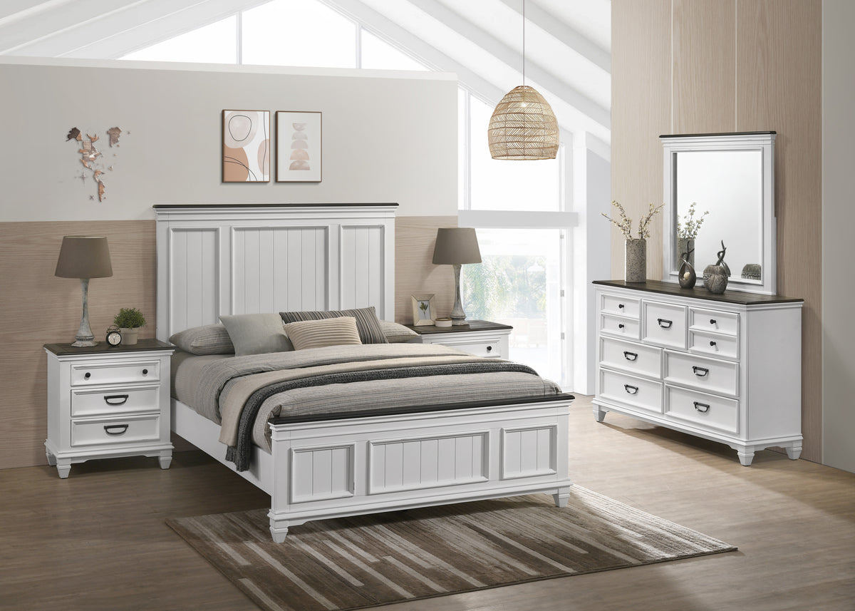Clelane Wood Bedroom Set with Shiplap Panel Queen Bed, Dresser, Mirror, and Two Nightstands - Grand Goldman Shop