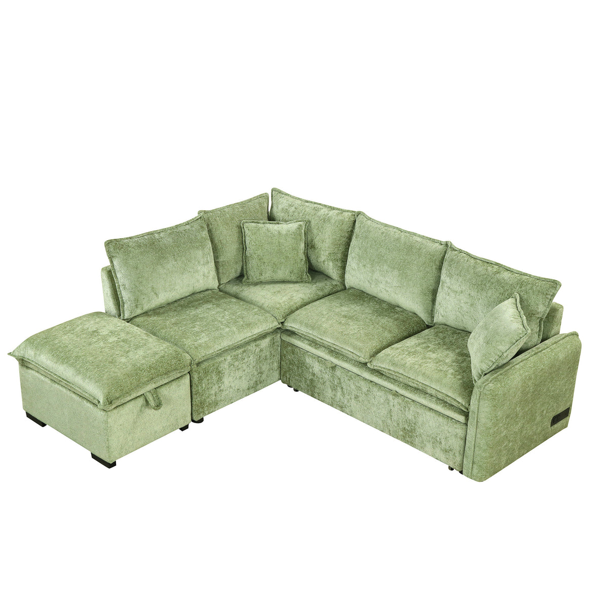 Convertible Sofa Bed Sectional Sofa Sleeper with Storage Ottoman, Green Chenille, 82.67 inches - Grand Goldman Shop
