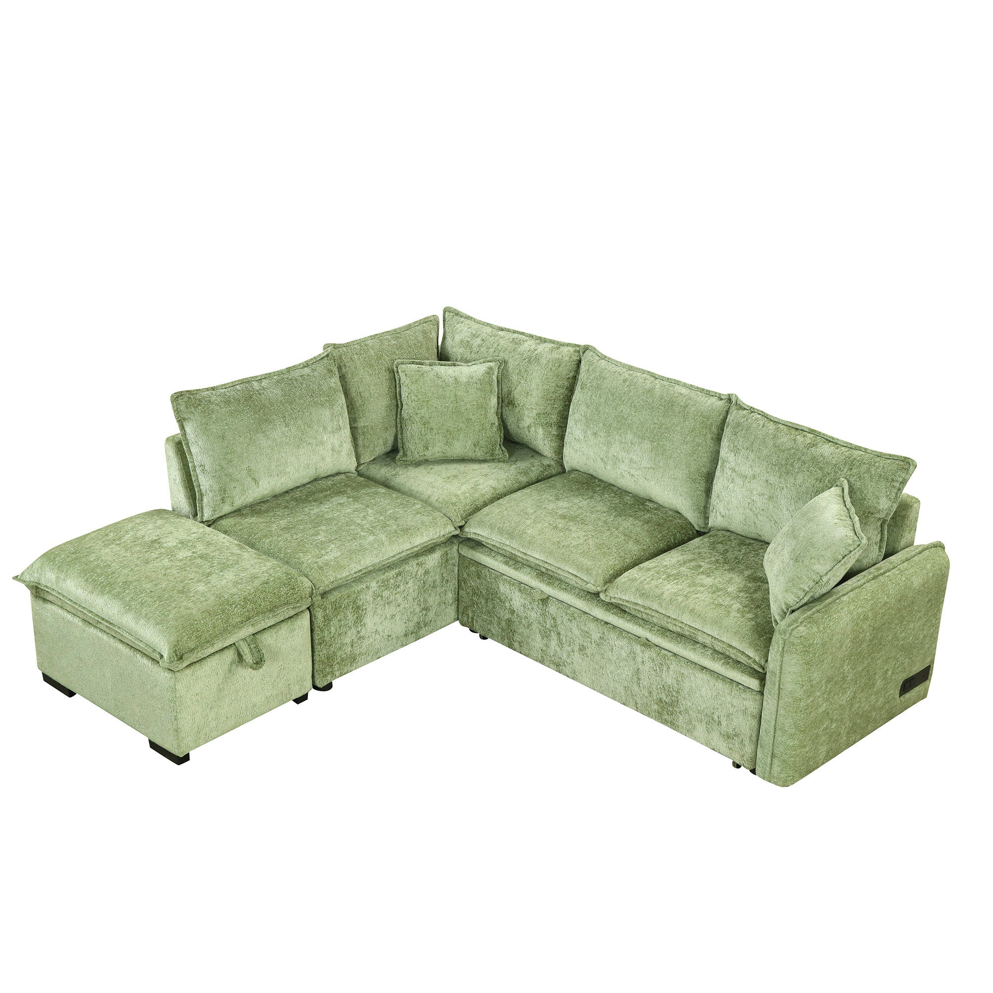 Convertible Sofa Bed Sectional Sofa Sleeper with Storage Ottoman, Green Chenille, 82.67 inches - Grand Goldman Shop