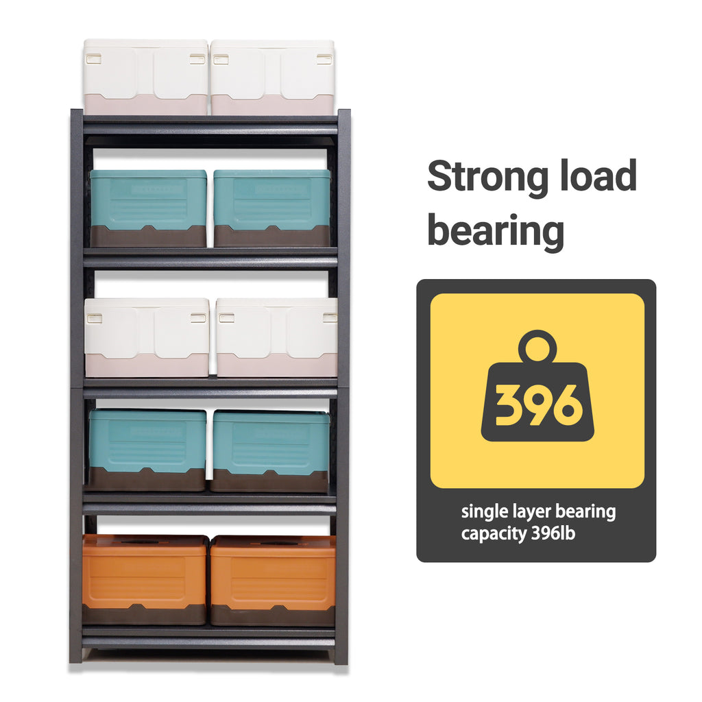 Industrial Heavy-Duty Metal Garage Shelving Unit 72'H 5-Tier Black Adjustable Storage Rack - Grand Goldman Shop