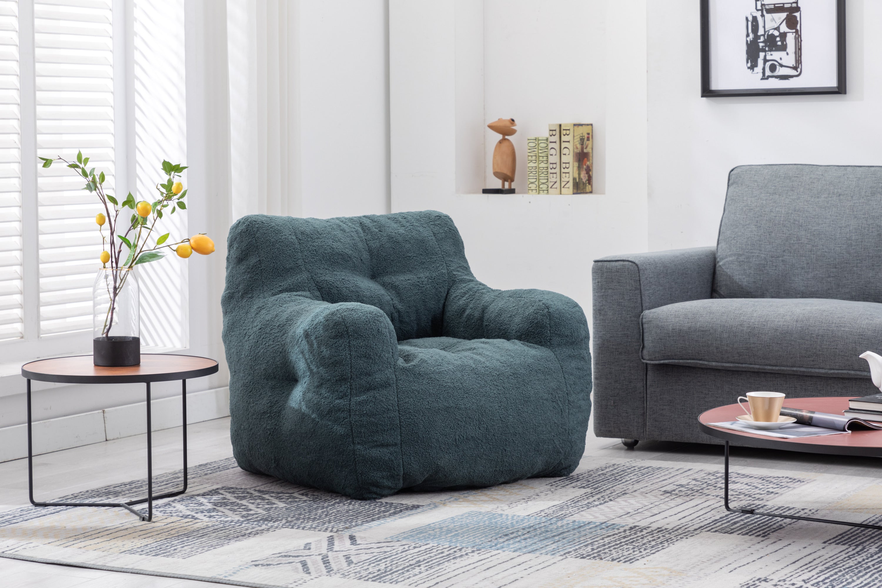 010-Soft Teddy Fabric Tufted Foam Bean Bag Chair With Teddy Fabric Green - Grand Goldman Shop