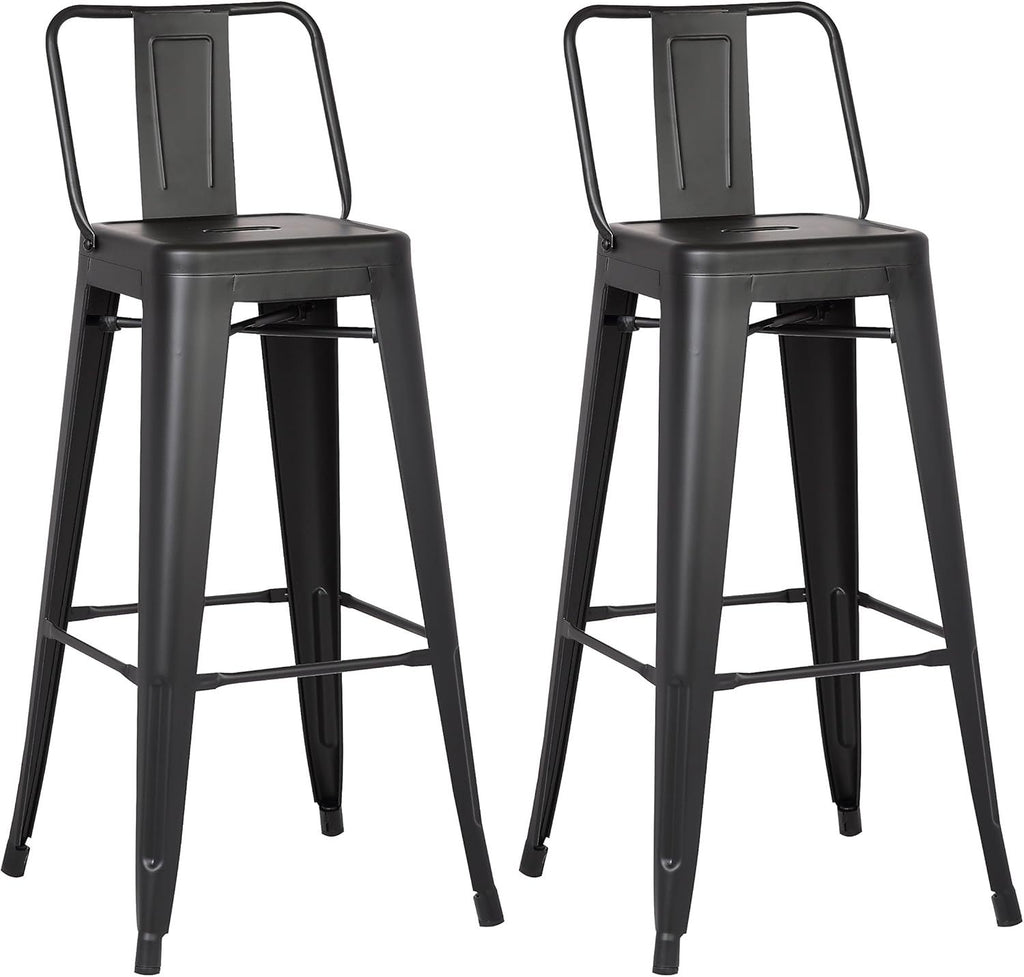 Modern Light Weight Industrial Contemporary Rustic Vintage Costal Metal Barstools with Bucket Back and 4 Leg Design, Seat Bar