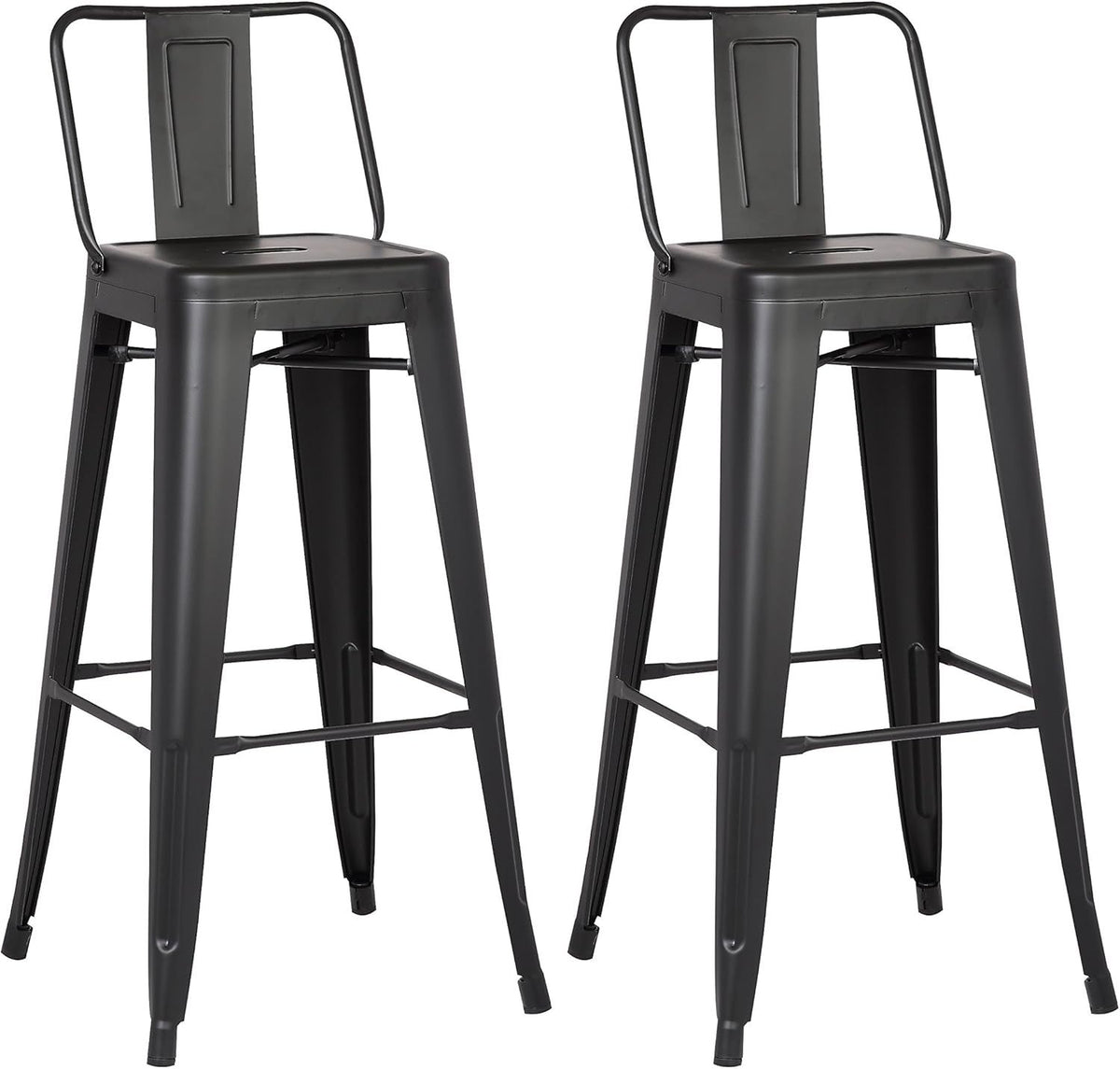 Modern Light Weight Industrial Contemporary Rustic Vintage Costal Metal Barstools with Bucket Back and 4 Leg Design, Seat Bar