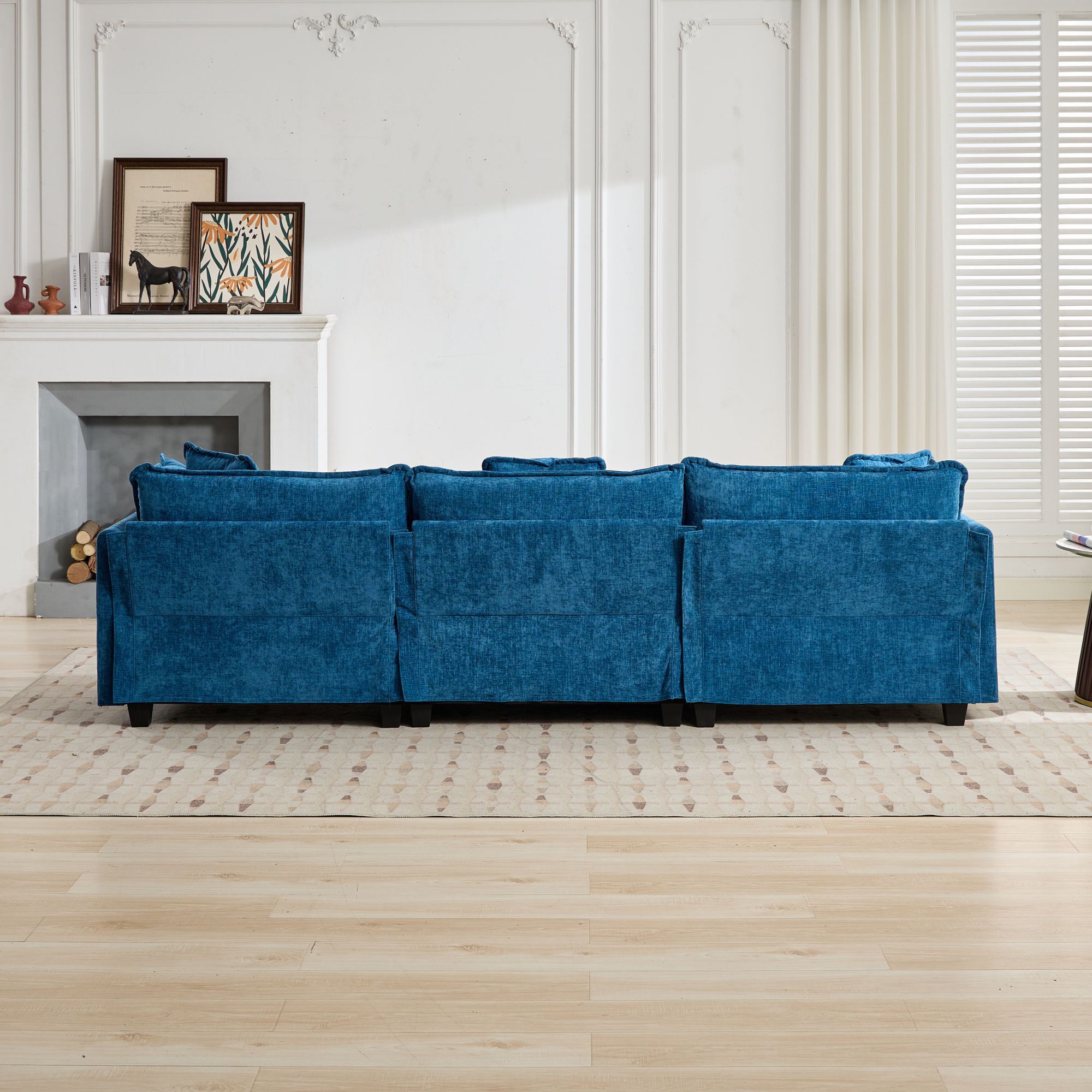 Cloud Sofa two Seats (the cushion on the armrest not included), Modern Sectional Couch, for Apartment, Comfy Double Layer Upholstered Seat Cushion, Breathable Chenille Fabric, Blue,SW504ABL - Grand Goldman Shop