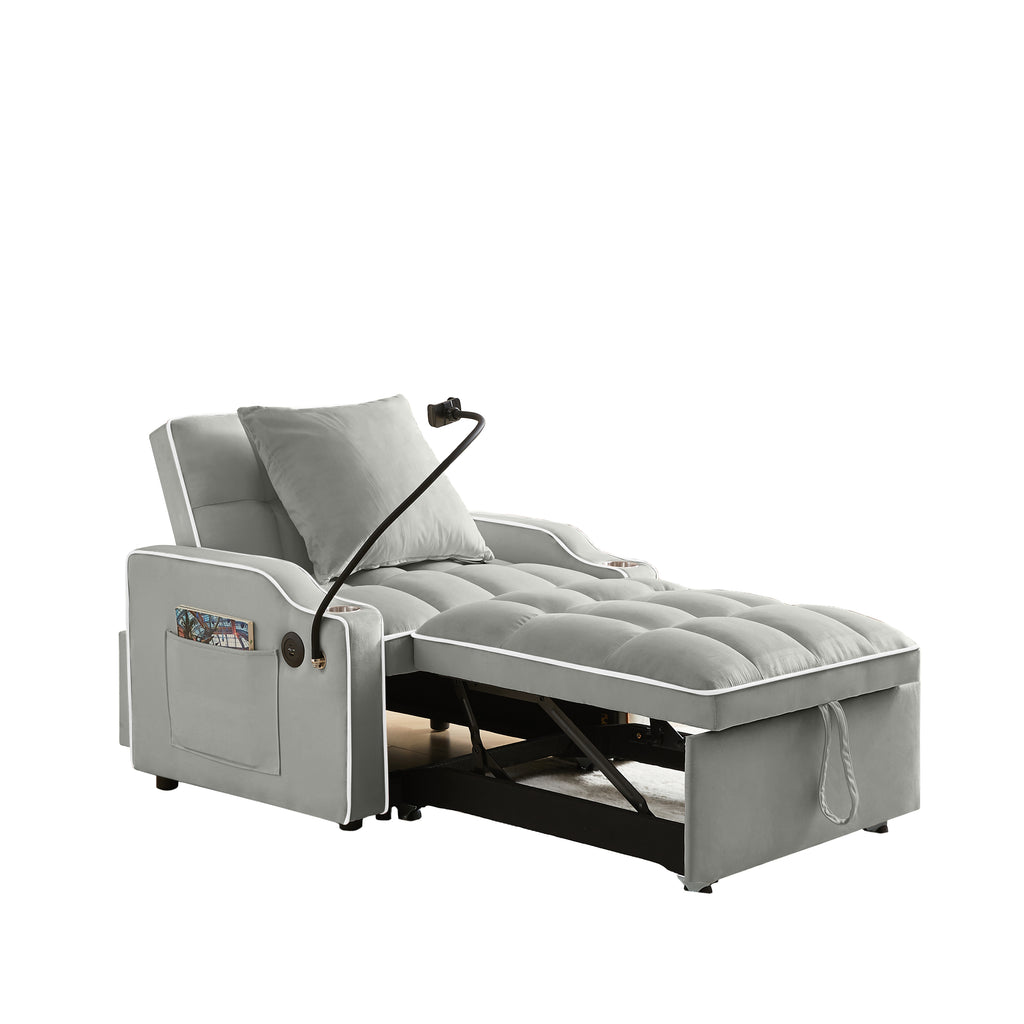 3-in-1 Sofa Bed, Convertible Sleeper Chair Sofa Bed Adjustable Pull Out Sleeper Chair Bed Multi-Pockets Folding Sofa Bed for Living Room Bedroom Small Space (Grey) - Grand Goldman Shop