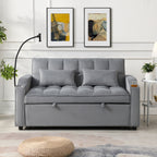 Modern Velvet Loveseat Futon Sofa Couch with Pullout Bed, Adjustable Backrest, Toss Pillows, Light Gray - Grand Goldman Shop