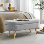 Ottoman Oval Storage Bench with Rubber Wood Legs, Grey Linen, 43.5'x16'x16' - Grand Goldman Shop
