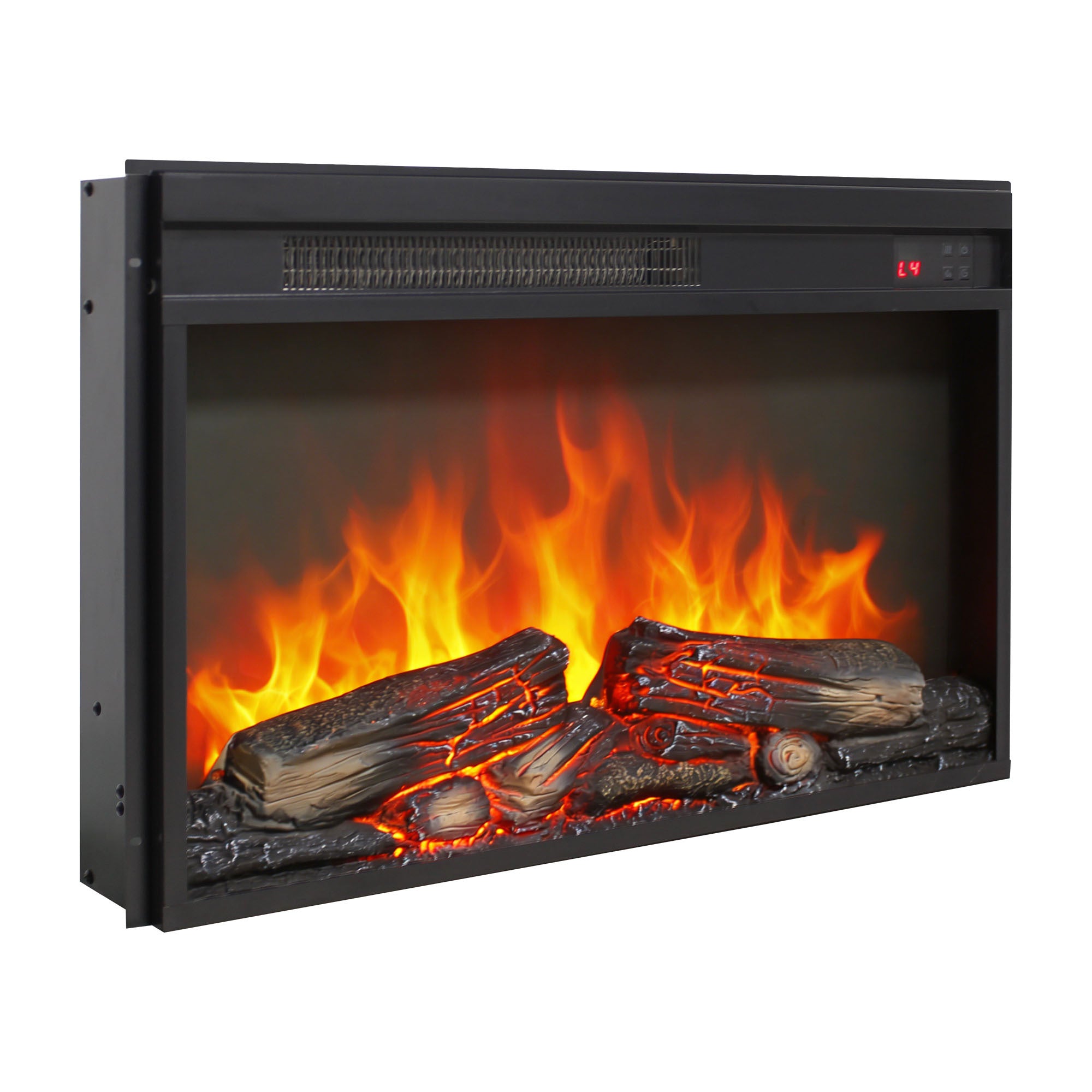 26 inch electric fireplace insert, ultra thin heater with log set & realistic flame, remote control with timer, overheating protection - Grand Goldman Shop