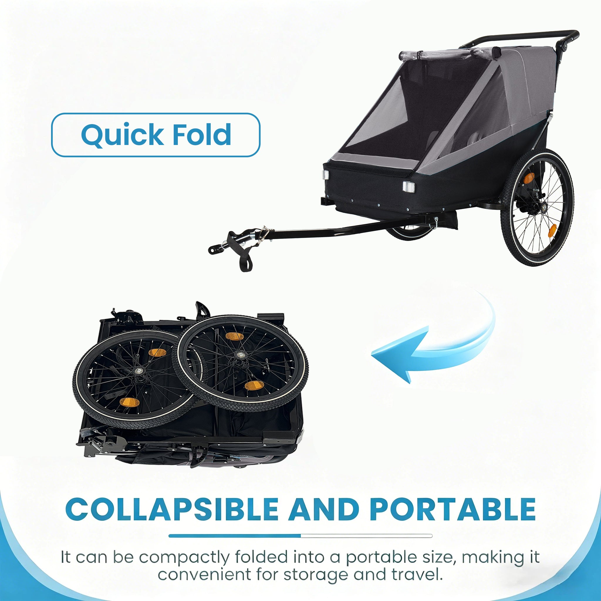 2 in 1 Kids Bike Trailer and Stroller for 1 to 2 Children, Jogging Function, Foldable Compact Storage with Universal Bike Hit
