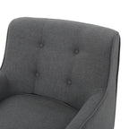 Mid-Century Modern Arm Chair in Charcoal Fabric with Tufted Back and Wooden Legs - Grand Goldman Shop