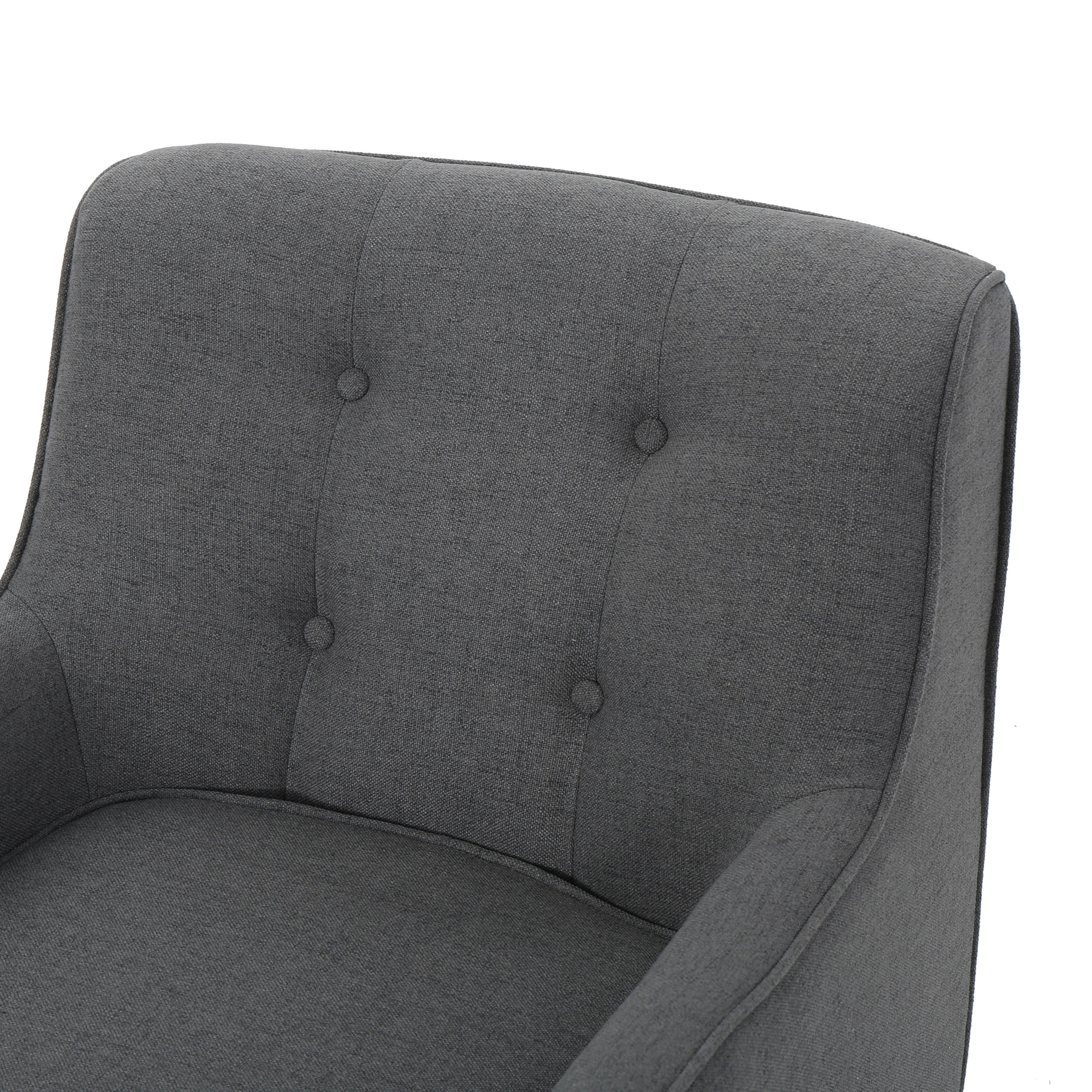 Mid-Century Modern Arm Chair in Charcoal Fabric with Tufted Back and Wooden Legs - Grand Goldman Shop