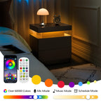 Nightstand LED Bedside Table Cabinet Lights Modern End Side with 2 Drawers for Bedroom (Black) - Grand Goldman Shop