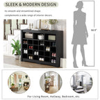 ON-TREND Sleek Design 24 Shoe Cubby Console, Modern Shoe Cabinet with Curved Base, Versatile Sideboard with High-quality for Hallway, Bedroom, Living Room, Black - Grand Goldman Shop