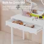 White 35.43' Vanity Desk with Drawer – Modern Makeup Table with Scalloped Front & Gold Knob, Compact Writing Desk with 4 Sturdy Legs for Bedroom, Small Home Office & Apartment Spaces - Grand Goldman Shop