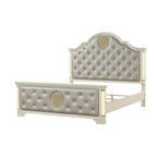 Jasmine Queen 5 Pc LED Bedroom Set in Beige made with Wood and Gold Accents - Grand Goldman Shop