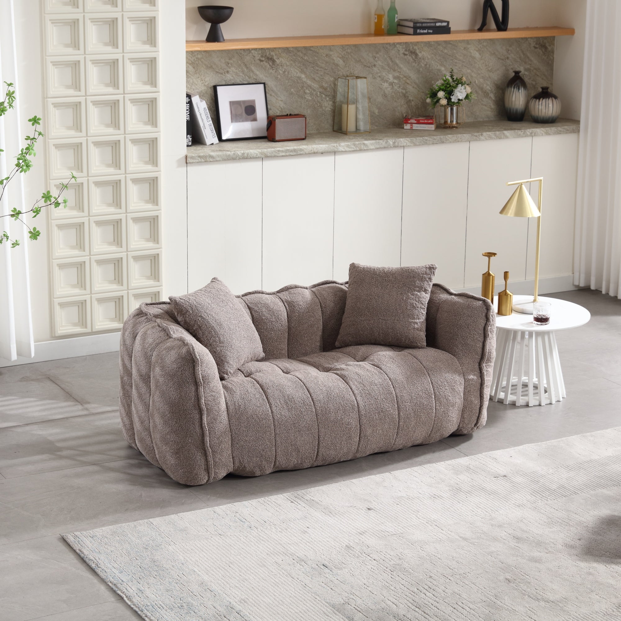 Cozy Beanbag Chair with High Resilience Foam Core for Two  -Brown Chenille, 66x35x25 inches - Grand Goldman Shop